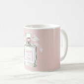 Roze parfumfles met roze strik koffiemok (Voorkant rechts)