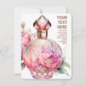 Roze parfumfles plat notitiekaartje (Voorkant)
