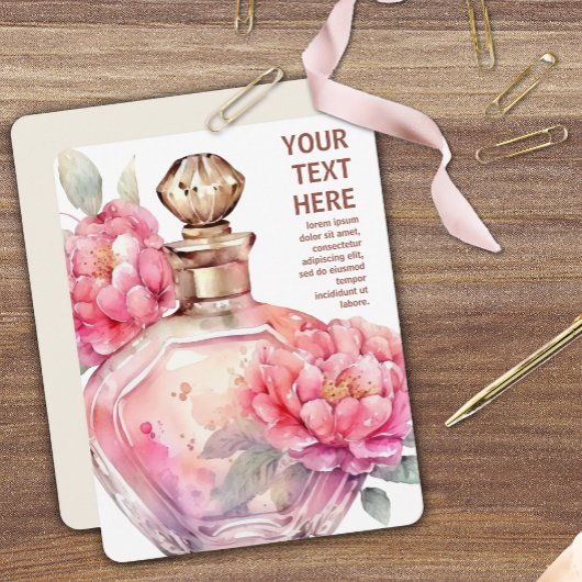 Roze parfumfles plat notitiekaartje