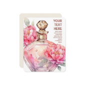 Roze parfumfles plat notitiekaartje (Voorkant / Achterkant in situ)