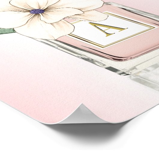 Roze parfumflesflesje Magnolia Monogram Poster (Hoek)