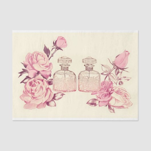 Roze  parfumflesjes & Rozen AE1 Decoupage Tissuepapier (Voorkant)