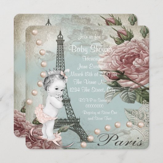  Roze Parijs Baby shower Kaart (Voorkant / Achterkant)