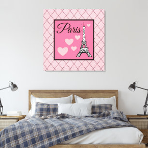 Roze Parijs Bord Wand Kunst Canvas Afdruk
