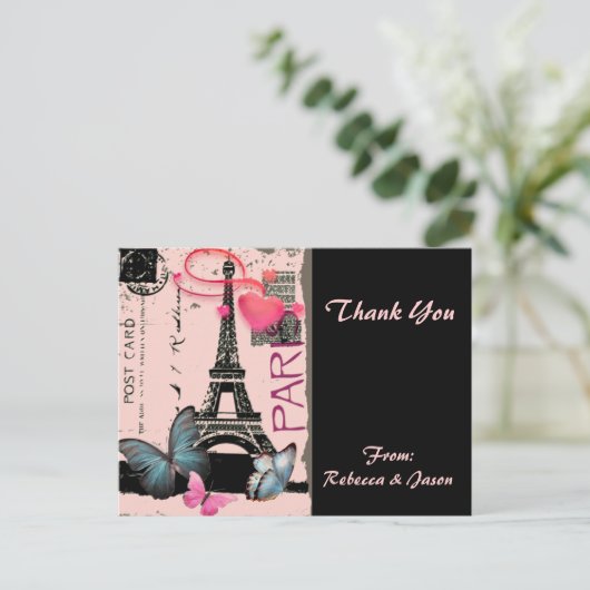 roze parijs eiffel tower - bestemming bruiloft briefkaart (Staand voorkant)