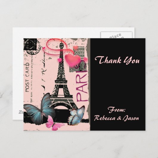 roze parijs eiffel tower - bestemming bruiloft briefkaart (Voorkant / Achterkant)