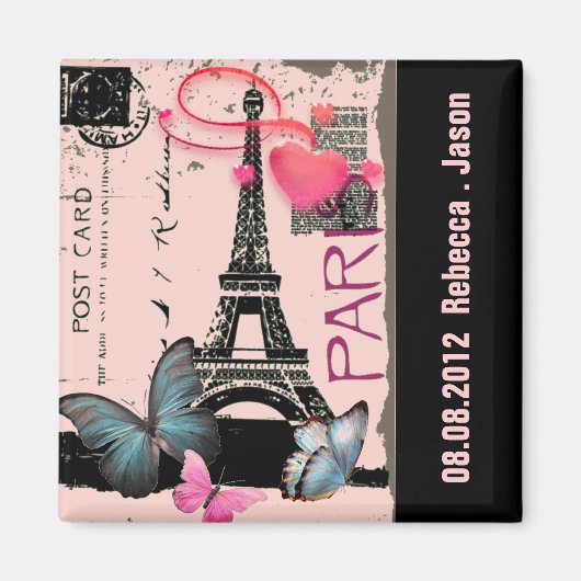roze parijs eiffel tower - bestemming bruiloft magneet (Voorkant)