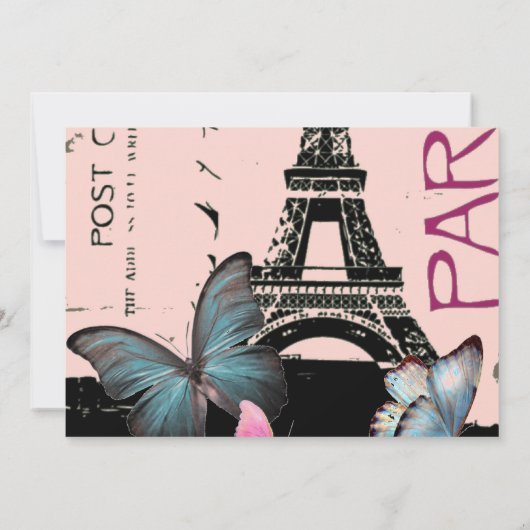 roze Parijs Eiffeltoren destination wedding Kaart (Achterkant)