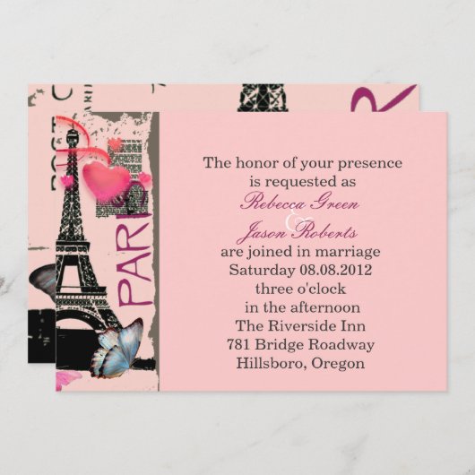 roze Parijs Eiffeltoren destination wedding Kaart (Voorkant / Achterkant)