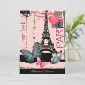 roze Parijs Eiffeltoren destination wedding Kaart (Staand voorkant)