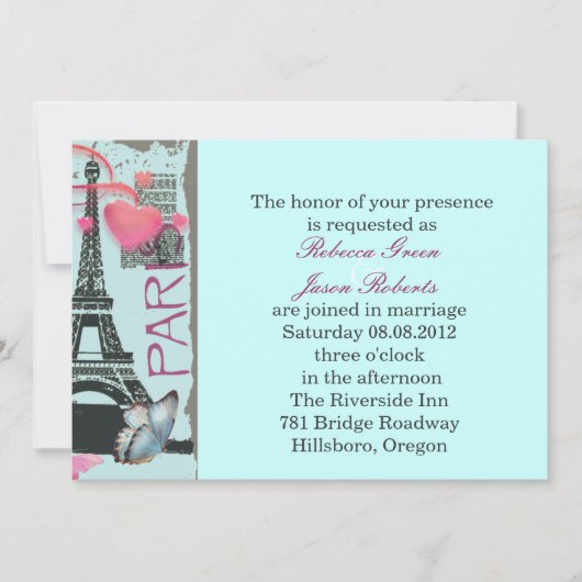 roze Parijs Eiffeltoren destination wedding Kaart (Voorkant)
