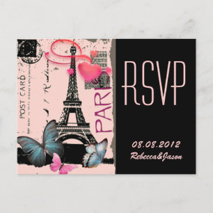 roze Parijs Eiffeltoren destination wedding Uitnodiging Briefkaart