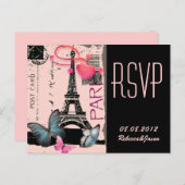 roze parijs eiffeltoren destination wedding uitnodiging briefkaart (Voorkant / Achterkant)