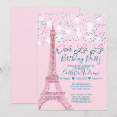 Roze Parijs Eiffeltoren Glitter Lights Verjaardag Kaart (Voorkant / Achterkant)