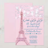 Roze Parijs Eiffeltoren glitterlichten Baby shower Kaart (Voorkant / Achterkant)