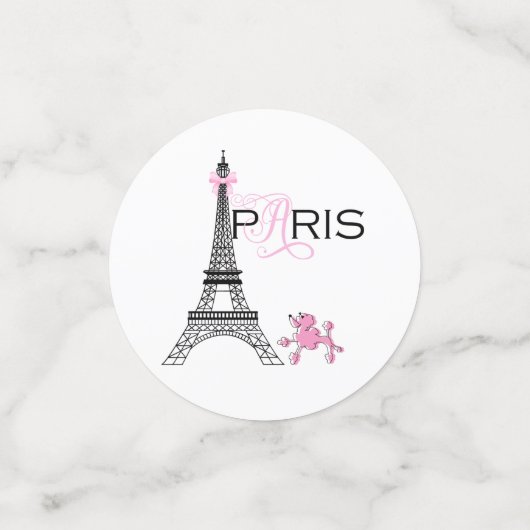 Roze Parijs Eiffeltoren & Poedel Gestreept Feest Confetti (Kleine voorkant)