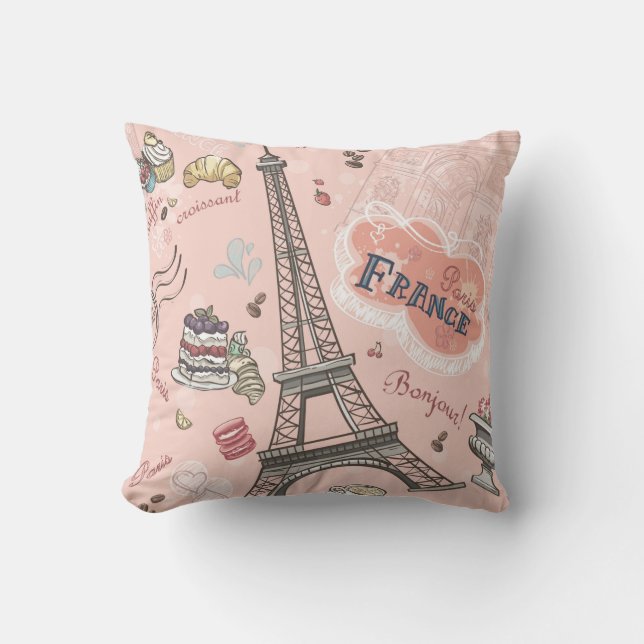, roze, parijs, frankrijk, patroon, floreel, chic, kussen (Voorkant)