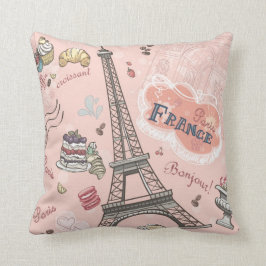 , roze, parijs, frankrijk, patroon, floreel, chic, kussen