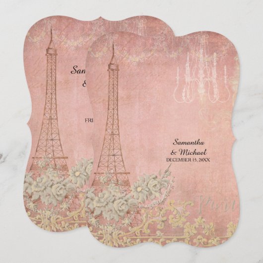 Roze  Parijs Parisian Rehearsal Dinner Kaart (Voorkant / Achterkant)