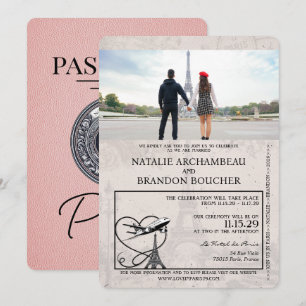 Roze Parijs paspoort bruiloft Kaart
