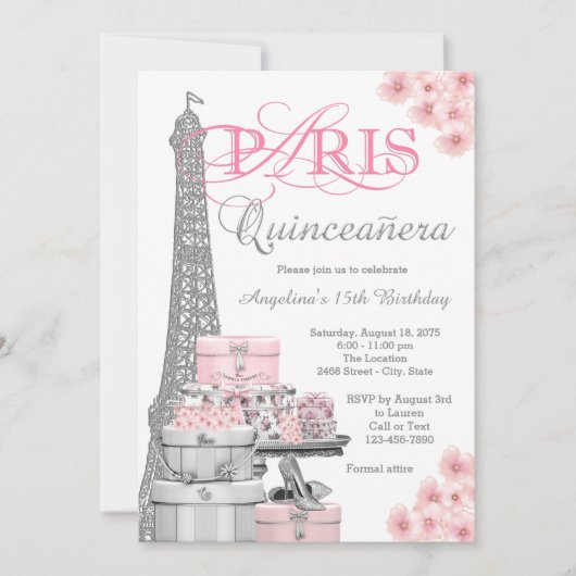 Roze Parijs Quinceanera Kaart (Voorkant)