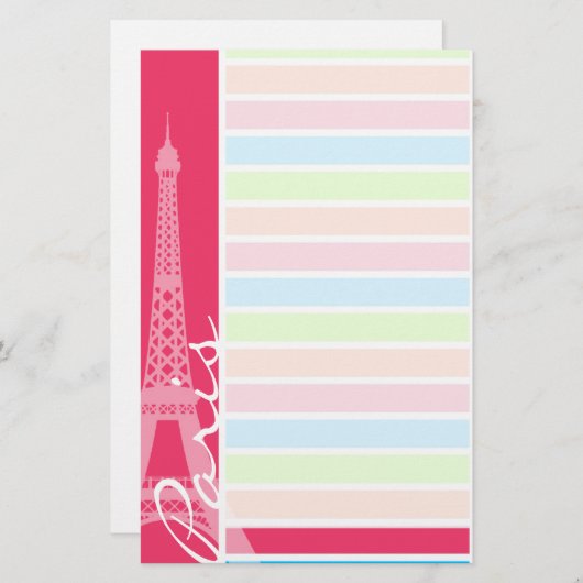 Roze Parijs; Retro Neon Rainbow Briefpapier (Voorkant / Achterkant)