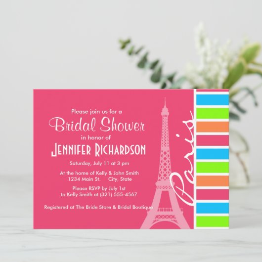 Roze Parijs; Retro Neon Rainbow Kaart (Staand voorkant)