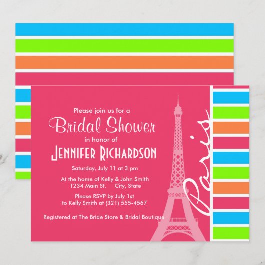 Roze Parijs; Retro Neon Rainbow Kaart (Voorkant / Achterkant)