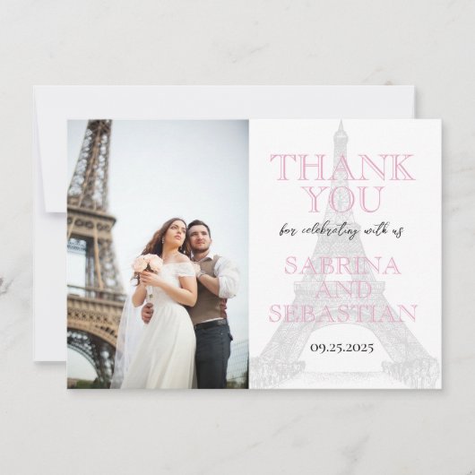 Roze Parijs trouwfoto dank u Bedankkaart (Voorkant)