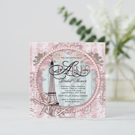  Roze Parijs Vrijgezellenfeest Kaart (Staand voorkant)