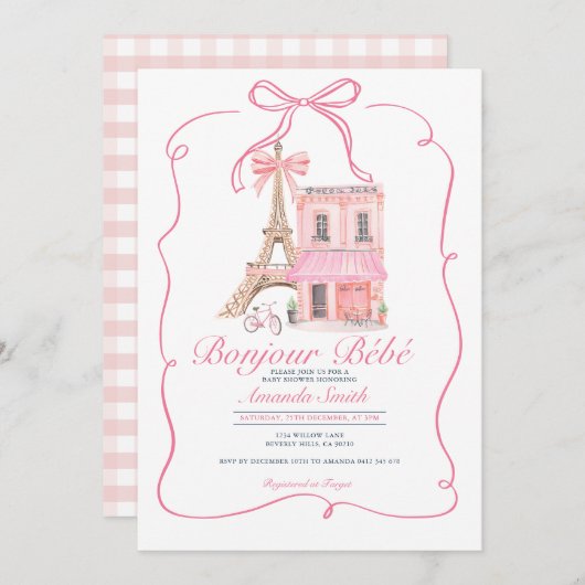 Roze Parijse boog Frans Parijse café Baby shower Kaart (Voorkant / Achterkant)