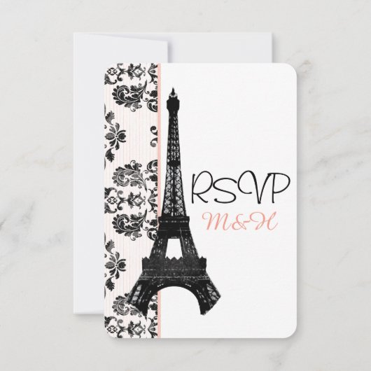 Roze Parijse Eiffeltoren RSVP bruiloft Kaart (Achterkant)