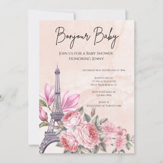 Roze Parijse Franse Eiffeltoren Baby shower Kaart (Voorkant)
