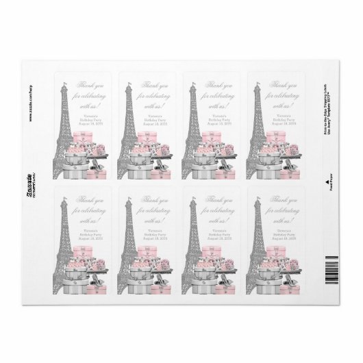 Roze Parijse Wijnfles Etiketten (Full Sheet)