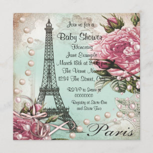 Roze Paris Baby Shower Invitaties Kaart