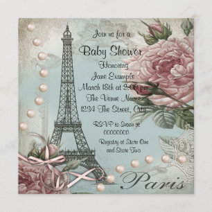 Roze Paris Baby Shower Invitaties Kaart