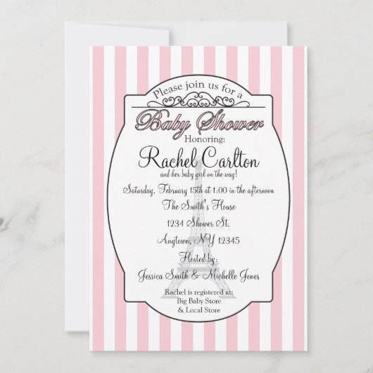 Roze Paris Baby shower Uitnodiging (Voorkant)