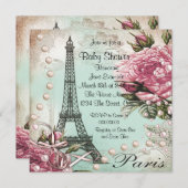 roze Paris Baby Shower Uitnodigingen (Voorkant / Achterkant)