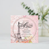  roze Paris Baby Shower Uitnodigingen (Staand voorkant)