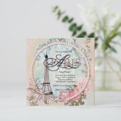  roze Paris Baby Shower Uitnodigingen (Staand voorkant)