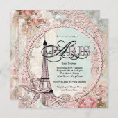  roze Paris Baby Shower Uitnodigingen (Voorkant / Achterkant)