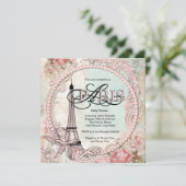  roze Paris Baby Shower Uitnodigingen (Staand voorkant)