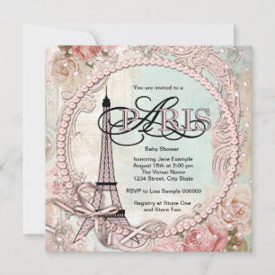  roze Paris Baby Shower Uitnodigingen
