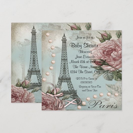  roze Paris Baby Shower Uitnodigingen (Voorkant / Achterkant)