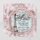  roze Paris Baby Shower Uitnodigingen (Voorkant / Achterkant)