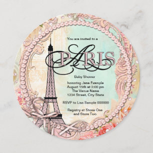 Roze Paris Baby Shower-uitnodigingen Kaart