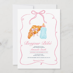 Roze Paris Boog Franse Croissant Café Baby Shower Kaart