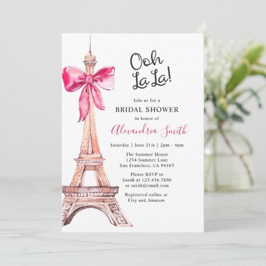 Roze Paris Bridal Shower Kaart (Staand voorkant)