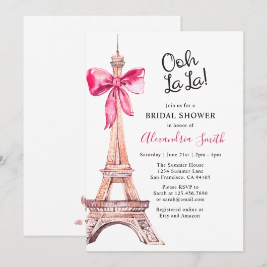 Roze Paris Bridal Shower Kaart (Voorkant / Achterkant)