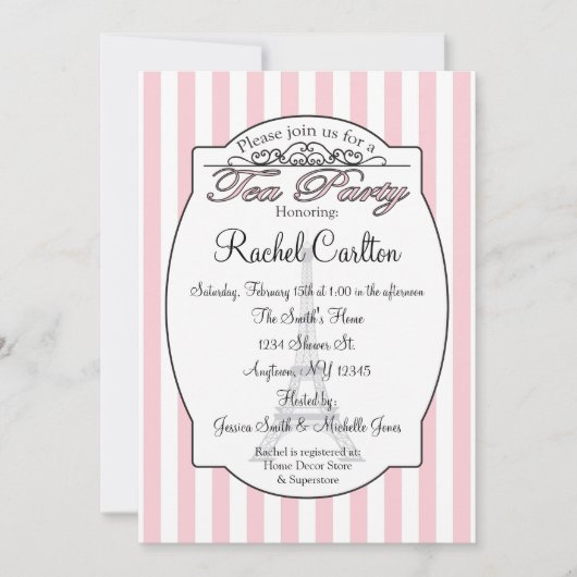 Roze Paris Bridal Tea Party Kaart (Voorkant)